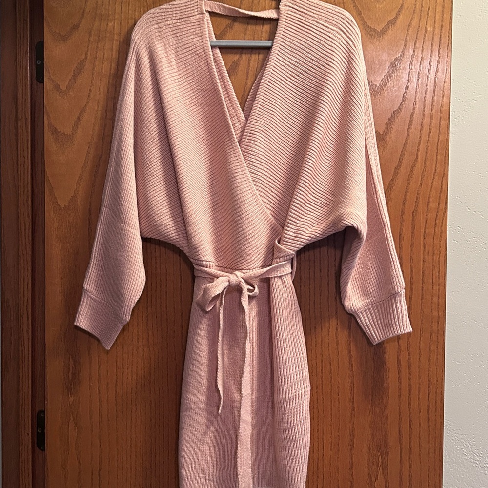 Faux wrap sweater dress, size small, tie waist